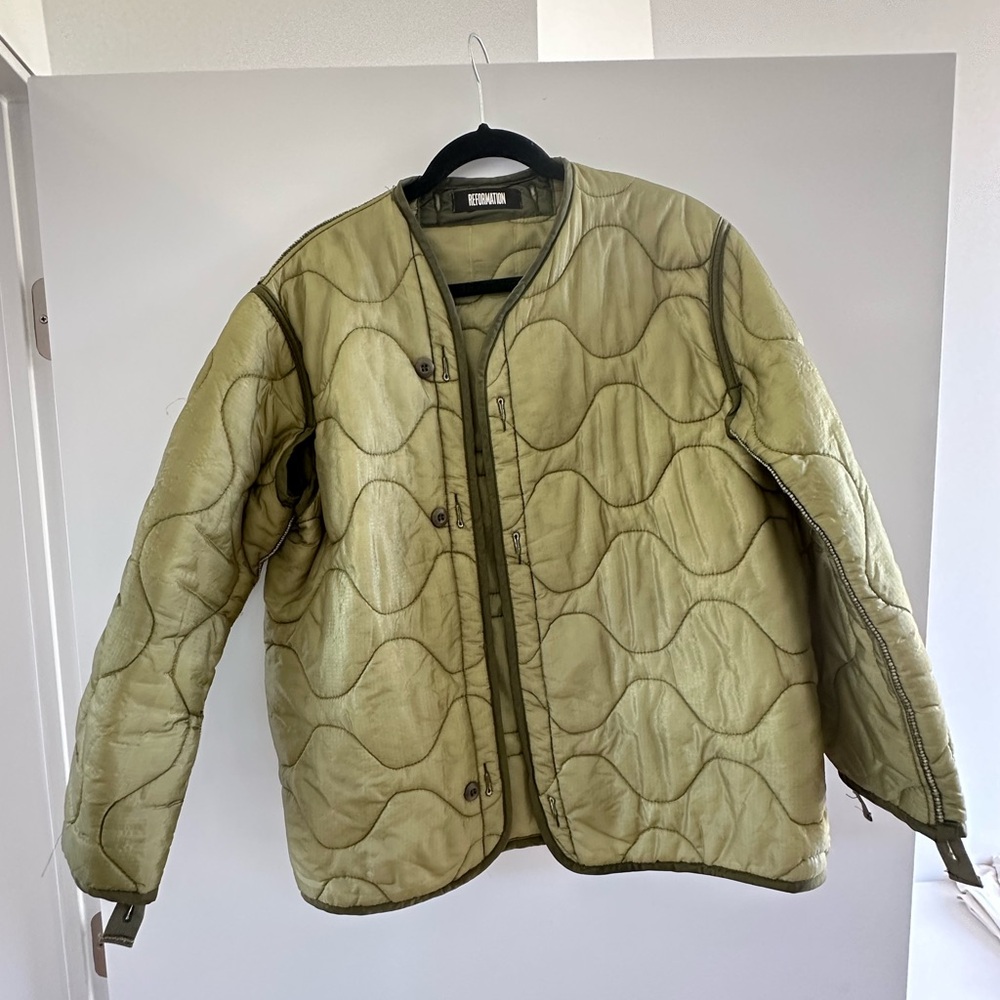 Reformation Green Quilted Jacket